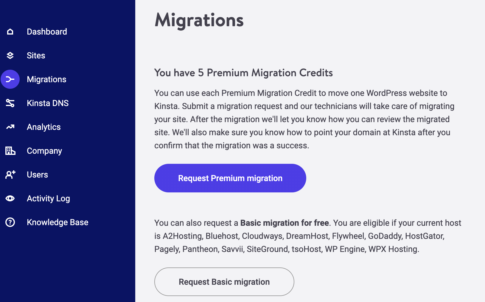 Kinsta migrations